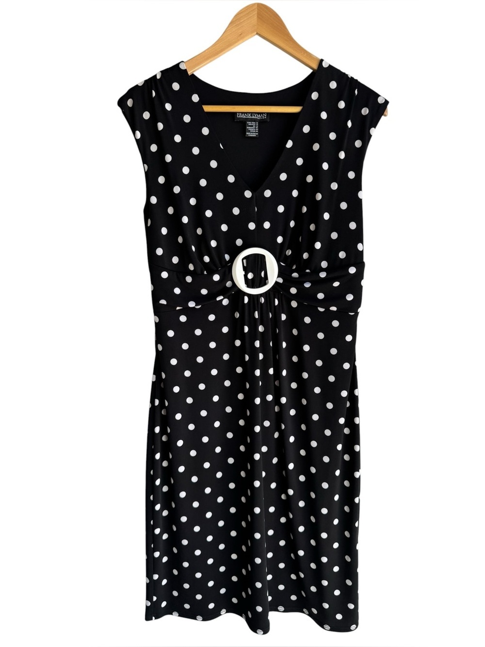 Frank Lyman Polka Dot Cocktail Dress Sz 14 Black White Sundress Office Wedding